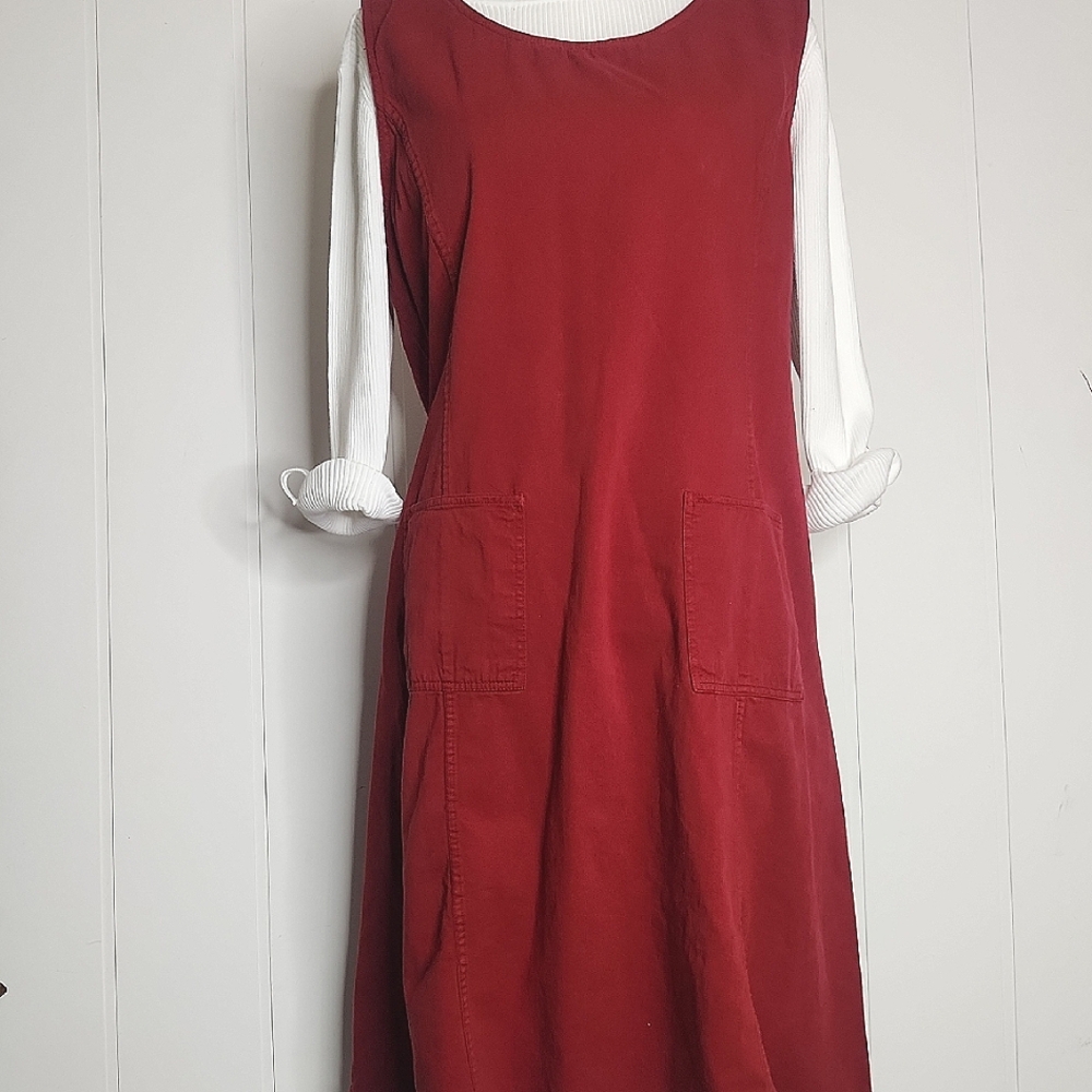 Vintage Red Cargo Dress Midi Length Nature Fibers Lagonlook Casual Jumper Dress